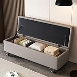 Banco otomano tapizado gris claro con ruedas, reposapiés de piel sintética de...