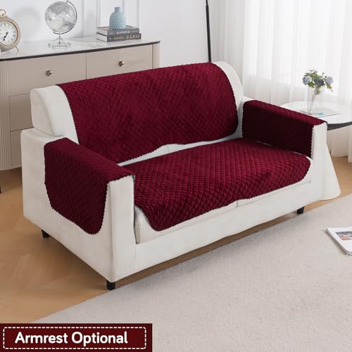 Image of HOKIPO Quilted Sofa Cover for 2 Seater for Seat & Back, 'Quilt Classic' Maroon (IN-926-MRN*2)