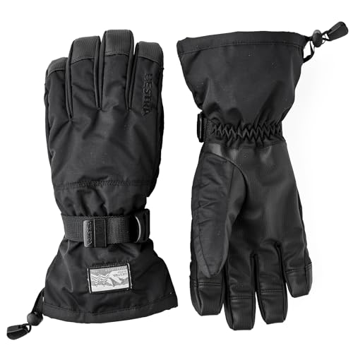Hestra Unisex Gauntlet Sr 5-Finger Glove, Waterproof, Windproof Insulated Gloves for Skiing & Snowboarding, Men & Women - Black/Black - 10