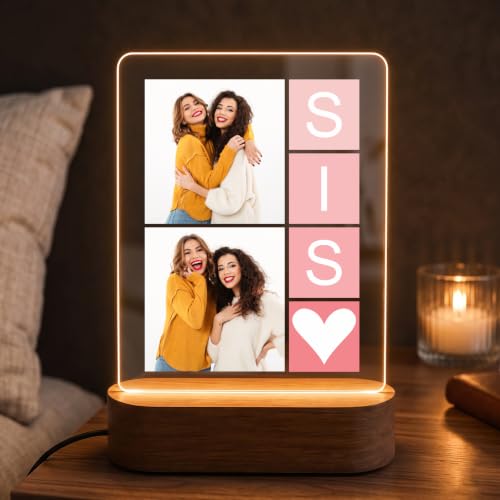 Image of Giftplease Personalised Sister Photo Frame - Custom Acrylic Memory Collage with Wooden Base, Special Raksha Bandhan Gift for Sister, Unique Personalized Keepsake for Rakhi Celebration, Sibling Decor