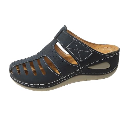 Sandalias ortopédicas para mujer de verano con punta cerrada, zapatillas de mujer con banda con cierre ajustable de velcro zapatos de punta redonda perforada sandalia suela antideslizante suave