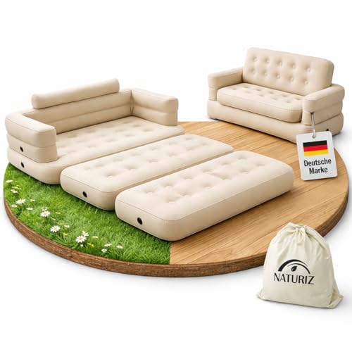 Naturiz Pull Out Sofa 165x220cm - Camping Sofa mit Bettfunktion - Gästebett 2 Personen - Aufblasbares Sofa mit Tragetasche - kleines Mini Sofa Mini Couch Luftsofa (Beige ohne Pumpe)
