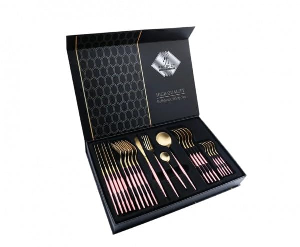 Premium Besteck-Set 6 Personen 24-tlg Edelstahl Essbesteck (Rosa/Gold - CF-22129)