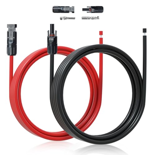 ECO-WORTHY 10FT 10AWG Solar Extension Cable 30A/1000V DC, IP67 Waterproof with Compatible Quick Connectors (Red+Black) for Solar Panels, Controllers, Off-Grid Systems