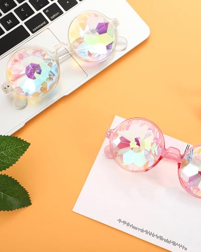 Frienda 12 Pairs Kaleidoscope Rave Rainbow Glasses Refraction Trippy Psychedelic Rave Goggles with Resin Lens Diffraction Prism Women's Costume Eyewear Sunglasses for Festival 5