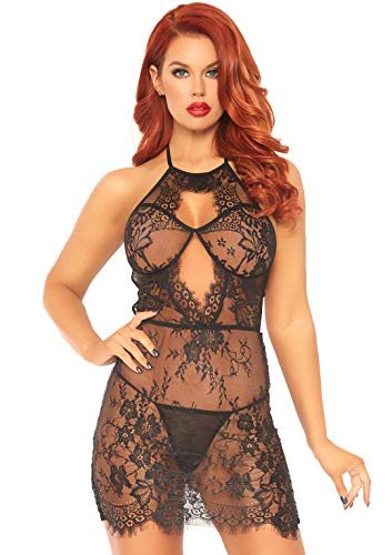 Leg Avenue 86109 Robe en Dentelle Ă Col Halter & String Noir Taille S EUR 36-38