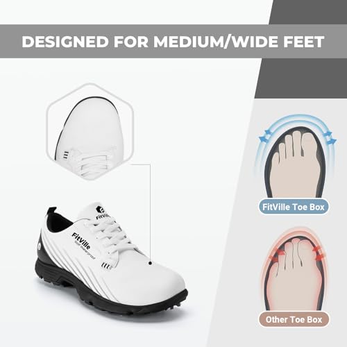 Image of FitVille Waterproof Golf Shoes Mens with Replaceable Spikes | Professional No-Slip Spiked, Arch Support, High-Rebound Cushioning
