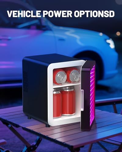 Image of CUTIEWORLD Skincare Fridge - 4L Mini Fridge with Thousand-layer Mirror of 12 Color Adjustable LED Lights, Cooler and Warmer, Beverage Cooler for Bedroom, Gaming Room, Office and Car, Black