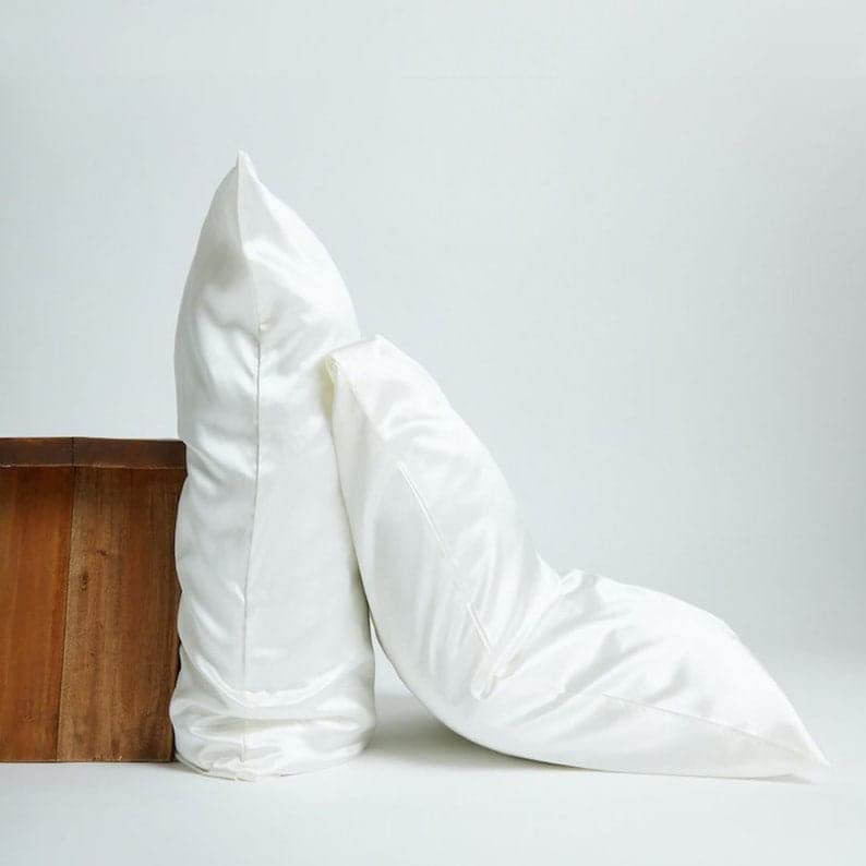 Image of Women's Satin Silk Bonnet Hair Pillowcase 3 Premium Scrunchies Adjustable Cap Curly Hair Ribbon Tie Band, Satin Hair Wrap White