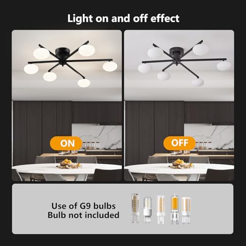 Fang Yan Mei mid Century Ceiling Light,Globe Semi Flush Mount Ceiling Light Black Sputnik 6-Lights Ceiling Lighting Modern Close to Ceiling Light for Bedroom Kitchen Dining Room - image 4
