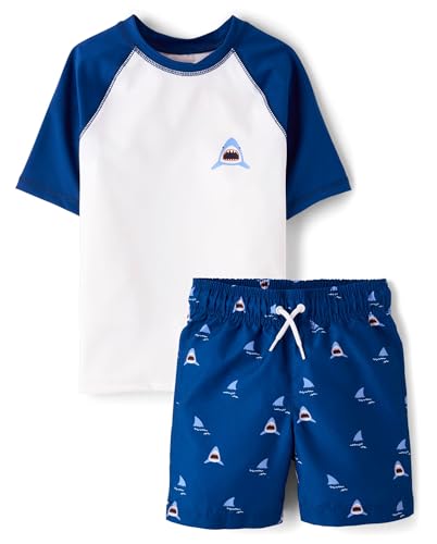 Image of The Children's Place Boys' Short Sleeve Rashguard and Swim Trunk, 2-piece Set