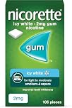 Nicorette Icy White 2mg Gum (105 Pieces), Discreet Stop Smoking and Stop Vaping Aid to Help you Quit For Good, Tackle Cravings and Withdrawal Symptoms, Nicotine Gum (Quit Smoking or Vaping)