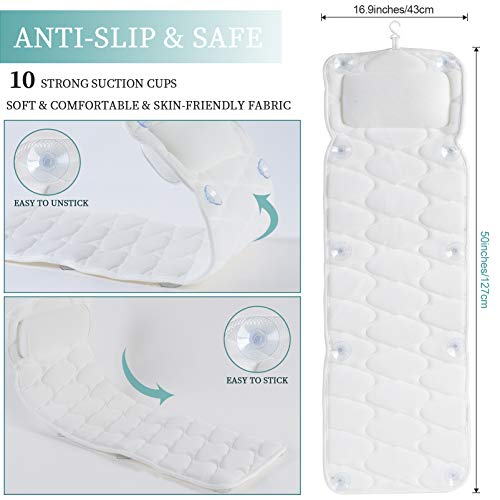 Full Body Bath Pillow, Upgraded Bath Pillows for tub with 10 Non-Slip Suction Cups & 4D Air Mesh Breathable, Spa Bathtub Pillow for Head Neck Shoulder and Back Support- Free Washing Bag & Quick Drying - Thumbnail 5