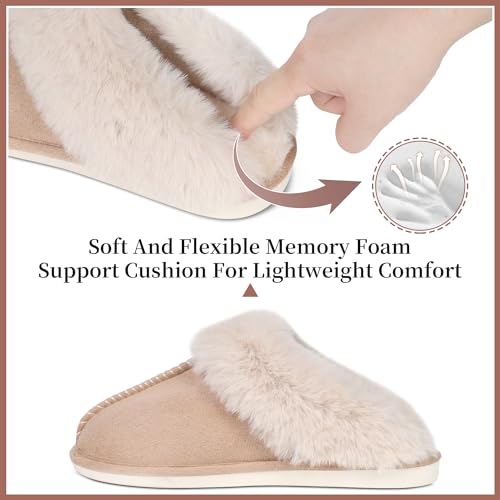 SNOWDROP Women's Memory Foam Slippers - Non-Slip Soft Warm Cozy Fluffy Fuzzy Faux Fur - Indoor Outdoor House Footwear2