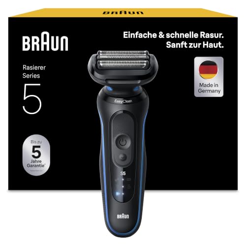 Braun Rasierer Herren Elektrisch Series 5, 51-B1000s, Blau - Kabelloser Elektrorasierer, Barttrimmer mit 50 Min. Akku, Wasserdicht, Made in Germany, Inkl. 1 Aufsatz