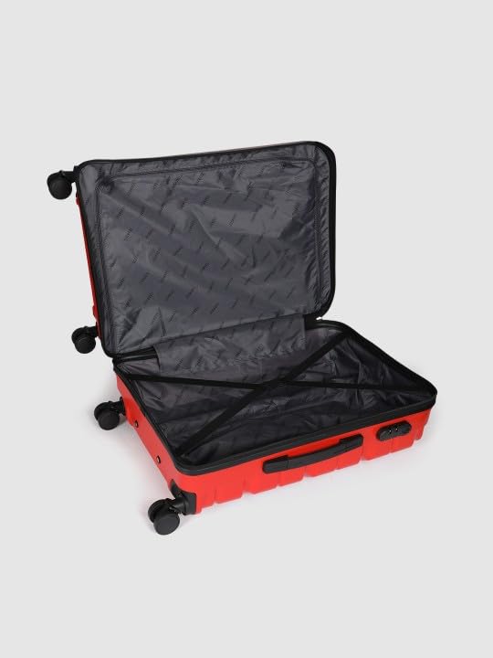 Image of Teakwood Small-Medium Cabin Size 8 Wheels Trolley Bag, Hard Cabin with Zipper Closure, Adjustable Push Button & Cross Side Strap, TSA Lock System 360 Degree (Set of 2, Red)