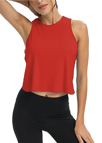 Image of Mippo Workout Tops for Women Cropped Open Back Sleeveless Tank Tops Athletic Gym Yoga Shirts Loose Fit