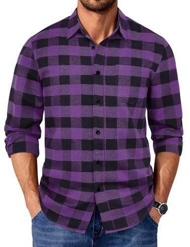 COOFANDY Mens Flannel Shirts Long Sleeve Button Up Shirts for Men Lightweight Jackets with Pocket