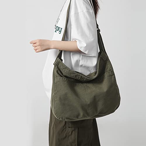 X SIM FITNESSX Unisex Umhängetasche Canvas Tasche Oxford Schultertasche Damen Shopper Tasche Fashion Stofftasche für Alltag/Büro/Schule/Reisen (Dunkel-Grün)