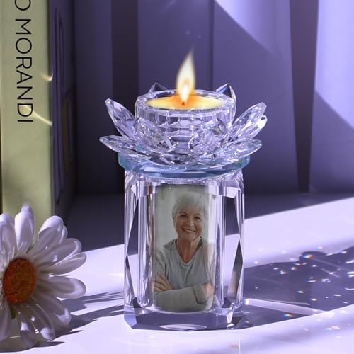 Mini Urns Crystal Ashes Cremation Keepsake Photo Urn With Candle Holder Crystal Lotus Candle Cremation Funeral Picture Ashes Holder Urns for Human or Pet to Remember Your Loved One Lost