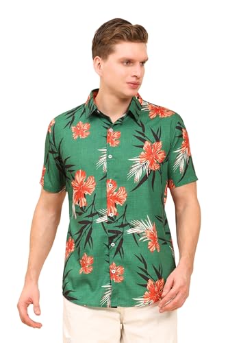 Image of Mens Printed Casual Shirts Short Sleeves Button Down Tropical Shirts