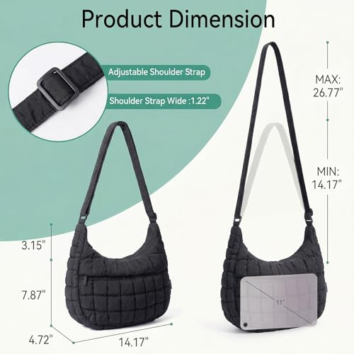 Image of Puffer Crossbody Hobo Bag for Women Nylon Quilted Purse Lightweight Shoulder Handbag with Adjustable Strap