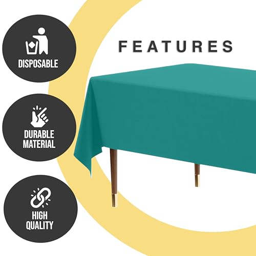 Image of Exquisite Teal Rectangle Tablecloth 54 inchx108 inch - 48 Pack | Plastic Tablecloth, Disposable Table Covers Rectangle for Parties, Weddings, Holidays & Party Supplies
