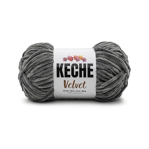 Image of Keche Velvet Yarn for Crocheting, Soft Chenille Bulky Baby Blanket Amigurumi Yarn 100 gr (132 yds) - Dark Grey