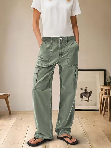 Flamingals Straight Leg Mid Waist Solid Flap Pocket Comfort Stretch Women Casual Pants for Everyday Wear3