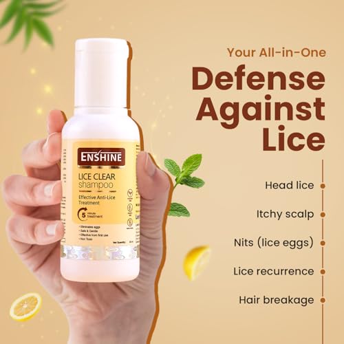 Image of Enshine Lice Clear Shampoo | Natural Lice Treatment with Neem & Tulsi | Removes Head Lice, Nits, & Eggs | Safe, Non-Toxic Formula | Moisturizes Scalp | Paraben & Sulfate-Free - 50ml