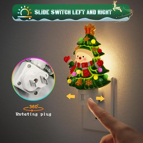 Image of JandCase Christmas Tree & Snowman Night Light | 3000K Night Lights Plug into Wall, Cute & Funny Ceramics Christmas Night Light, Kids, 360 Rotatable, Home Party Decor 1 Pack