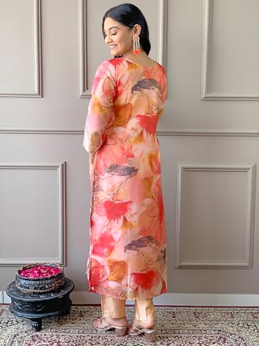 Image of Naixa Women's Taby Organza Embroidery Printed Straight Kurta with Pant and Dupatta Sets (R-Aarya)