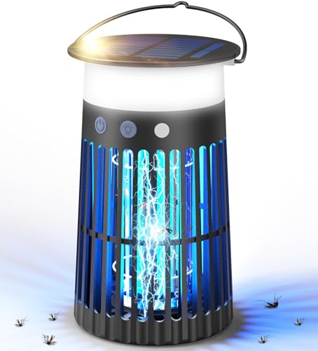 Mückenlampe Solar mit Akku 4000mAh & RGB Licht Elektrischer Insektenvernichter 4200V für Outdoor & Indoor Fliegenfalle gegen Mücken für Garten Terrasse Camping & Schlafzimmer