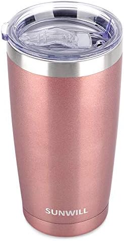 SUNWILL 20oz Tumbler with Lid, Stainless Steel Vacuum Insulated Double Wall Travel Tumbler, Durable Insulated Coffee Mug, Rose Gold, Thermal Cup with Splash Proof Sliding Lid