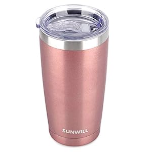 SUNWILL 20oz Tumbler with Lid, Stainless Steel Vacuum Insulated Double Wall Travel Tumbler, Durable Insulated Coffee Mug, Rose Gold, Thermal Cup with Splash Proof Sliding Lid