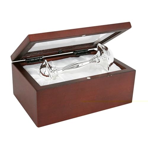 Stephan Baby Satin-Lined Rosewood Keepsake Box with 4 Silver Plated Keepsake Rattle