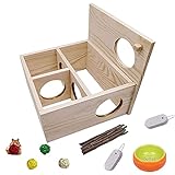 Tfwadmx Multi-Chamber Hamster House Maze Multi-Room Pine Wooden Hideouts Resting Platform Hut...