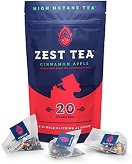 Zest 150mg High Caffeine Energy Leaf Blend - Cinnamon Apple Black Tea - 20 Pack Bag - All Natural Strong Flavored Healthy Coffee Alternative Highly Caffeinated Substitute - Perfect for Keto Diet