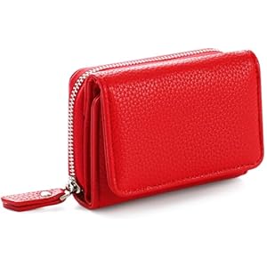 Geldbörse Damen Klein Leder Kleines Portemonnaie Damen Mini Geldbeutel mit Zipper Münzfach Kartenfächer, Rot