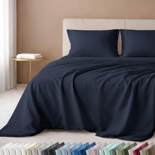 Image of California Design Den Cal King Sheet Set Cotton - Luxury 600 Thread Count Sateen, 100% Cotton Sheets California King, Deep Pockets, Soft and Durable Bedding - Midnight Blue