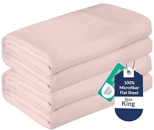 Image of Royale Linens 2 Pack Bulk Flat Sheet Set - Top Sheets - Soft 1800 Microfiber - Wrinkle & Stain Resistant - for Hotel, Massage Table, Hospital, Dorm - King Flat Sheet Sold Separately (King, Pink)