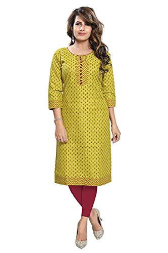 Image of DARIKA Colour Kalamkari Print Kurti for Women in Pine Cotton Plus Size & Small Size.