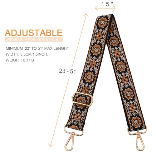 Image of Replacement Purse Strap Shoulder Strap Adjustable Crossbody Strap for Women Crossbody Wide Shoulder Bag, Sunflower-gold Hardware, 51 inches