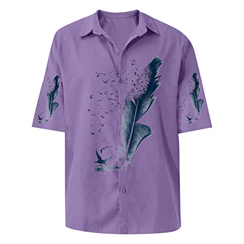 Button Up Shirts For Men Summer Fashion Pocket Laple Neck Short Sleeve Tees Shirt Basic Slim Fit Comfy T Shirt 04 Purple #TOP1