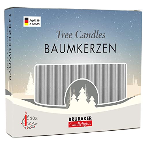 Brubaker Tree Candles - Pack Of 20 - Silver - 3.75 X 0.5 Inches (9.5 X 1.27Cm) - Pyramids & Chimes - Made In Europe #TOP5