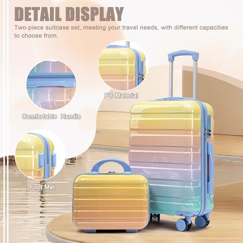 Image of Merax PC+ABS 20 inch Carry-On Luggage Set with Detachable Makeup Case Compact & Flight Approved, Rainbow