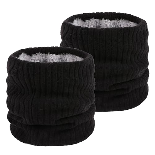 lifwimner 2 Pack Winter Neck Warmer Fleece Infinity Snood Scarf for Mens Women Thermal Knittted Neck Gaiter for Cycling Motorcycle Ski Sports(NBlack+NBlack)