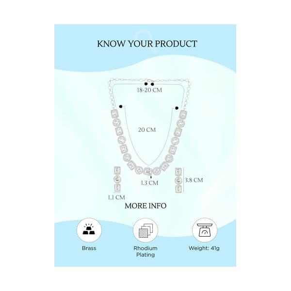 Yellow Chimes Traditional American Diamond Rhodium Rose Gold Plated AD Necklace Jewellery Set for Women - Image 7