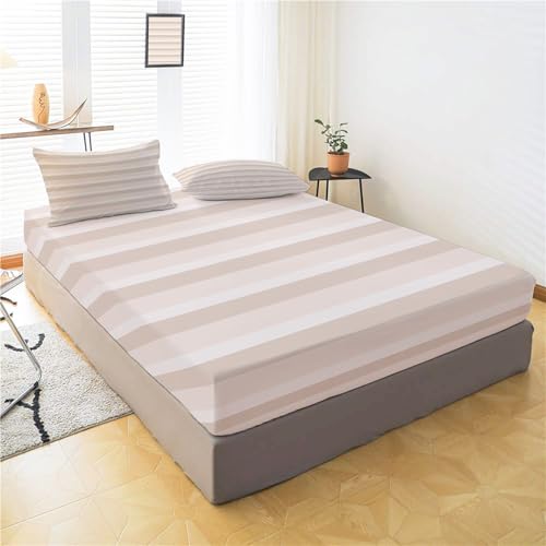 Drap housse 180x200cm doux et confortable au motif rayures brun - 3