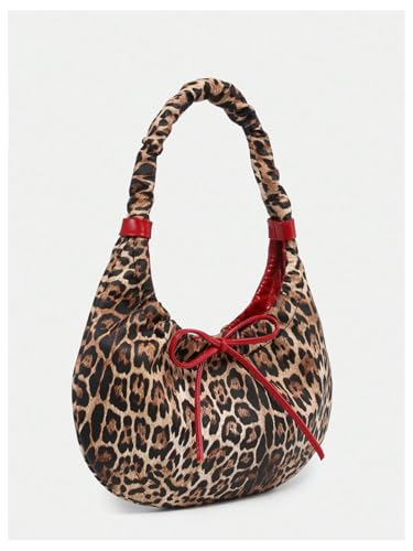 Verdusa Women's Cheetah Bow Tie Shoulder Handbags PU Leather Holiday Crescent Underarm Bags2